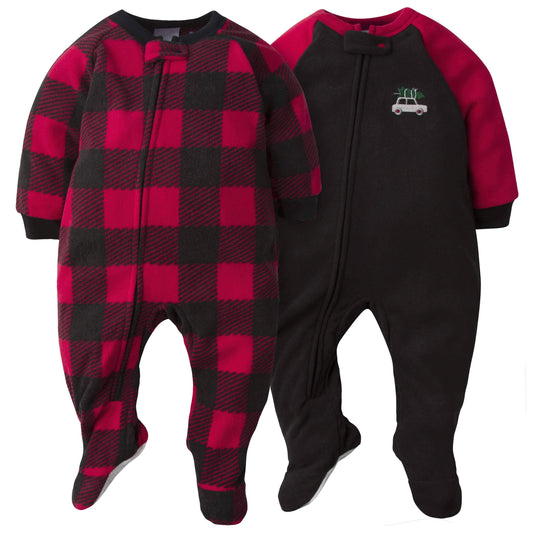 2-Pack Baby & Toddler Neutral Plaid Fleece Pajamas